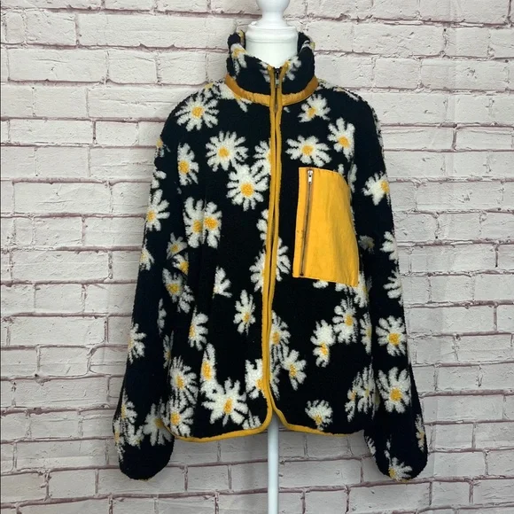RARE Sundae School Daisy Print Full Zip Sherpa Fleece Jacket Medium - Picture 3 of 11